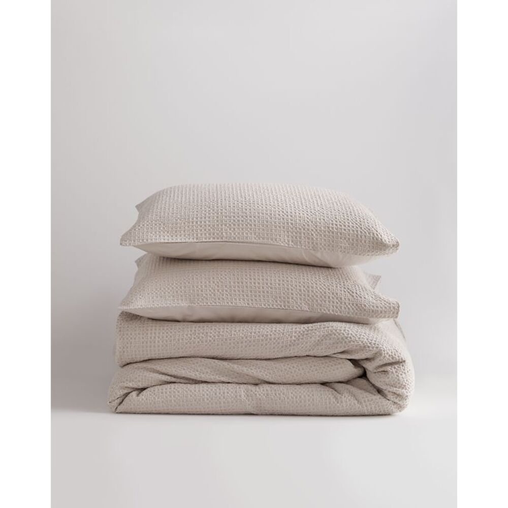 Quince Waffle-Knit Bedding Duvet Set in Light Beige